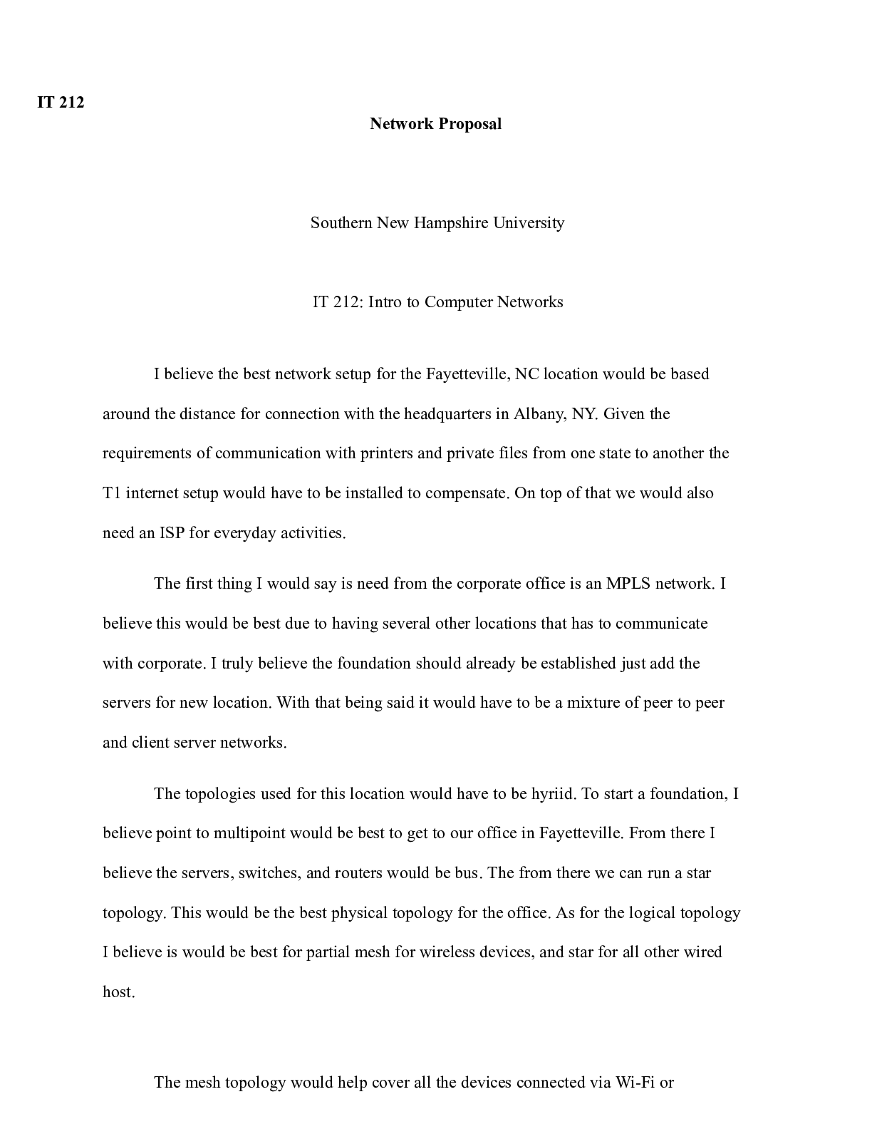 Preview image for 3 2 Prop.docx  IT 212  Network Proposal  Southern New Hampshire University   IT 212: Intro